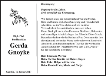 Traueranzeige von Gerda Gnoyke  von Magdeburger Volksstimme