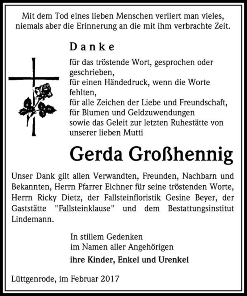  Traueranzeige für Gerda Großhennig  vom 04.03.2017 aus Magdeburger Volksstimme