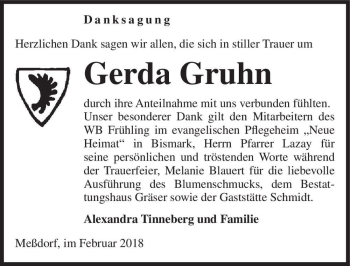 Traueranzeige von Gerda Gruhn  von Magdeburger Volksstimme