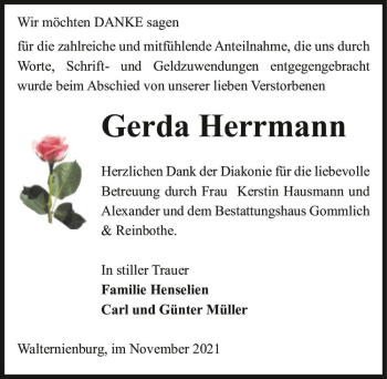Traueranzeige von Gerda Herrmann  von Magdeburger Volksstimme
