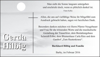 Traueranzeige von Gerda Hilbig  von Magdeburger Volksstimme