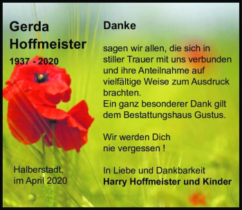 Traueranzeige von Gerda Hoffmeister  von Magdeburger Volksstimme