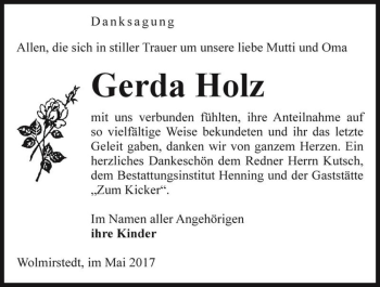 Traueranzeige von Gerda Holz  von Magdeburger Volksstimme