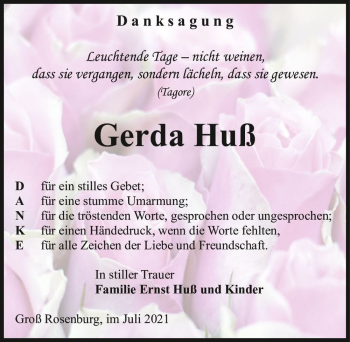 Traueranzeige von Gerda Huß  von Magdeburger Volksstimme