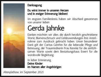 Traueranzeige von Gerda Jahnke  von Magdeburger Volksstimme