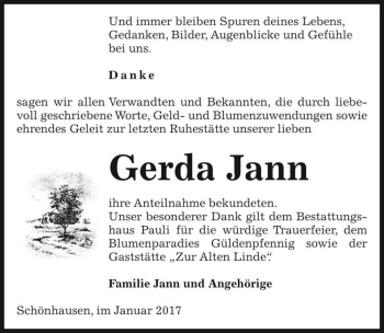 Traueranzeige von Gerda Jann  von Magdeburger Volksstimme