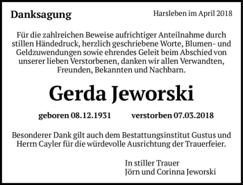 Traueranzeige von Gerda Jeworski  von Magdeburger Volksstimme
