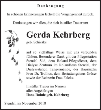 Traueranzeige von Gerda Kehrberg (geb. Schieske)  von Magdeburger Volksstimme
