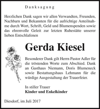 Traueranzeige von Gerda Kiesel  von Magdeburger Volksstimme