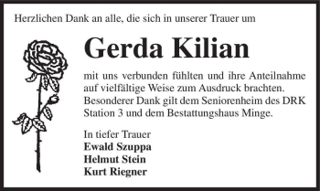 Traueranzeige von Gerda Kilian  von Magdeburger Volksstimme