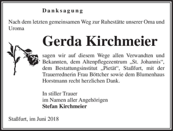 Traueranzeige von Gerda Kirchmeier  von Magdeburger Volksstimme