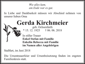 Traueranzeige von Gerda Kirchmeier (geb. Ochsenfarth)  von Magdeburger Volksstimme