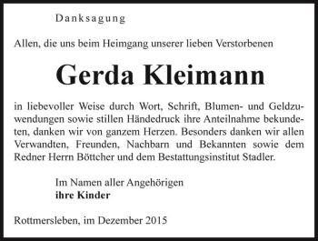 Traueranzeige von Gerda Kleimann  von Magdeburger Volksstimme