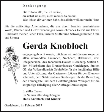 Traueranzeige von Gerda Knobloch  von Magdeburger Volksstimme