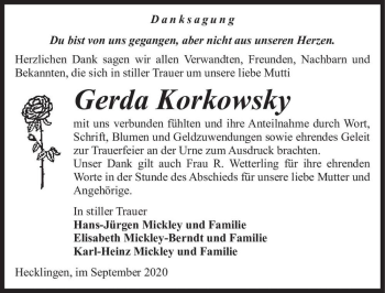 Traueranzeige von Gerda Korkowsky  von Magdeburger Volksstimme
