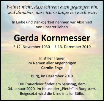 Traueranzeige von Gerda Kornmesser  von Magdeburger Volksstimme