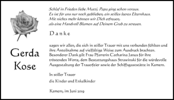 Traueranzeige von Gerda Kose  von Magdeburger Volksstimme