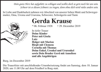 Traueranzeige von Gerda Krause  von Magdeburger Volksstimme