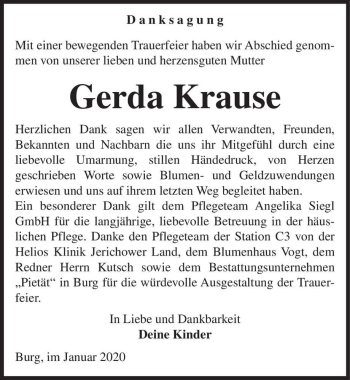 Traueranzeige von Gerda Krause  von Magdeburger Volksstimme
