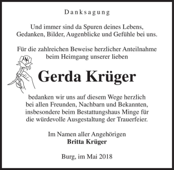 Traueranzeige von Gerda Krüger  von Magdeburger Volksstimme