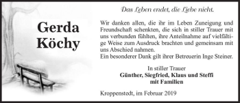 Traueranzeige von Gerda Köchy  von Magdeburger Volksstimme