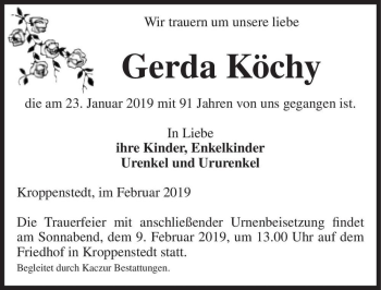 Traueranzeige von Gerda Köchy  von Magdeburger Volksstimme