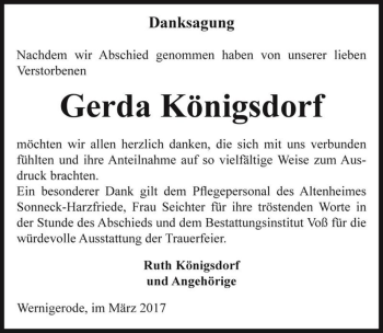 Traueranzeige von Gerda Königsdorf  von Magdeburger Volksstimme
