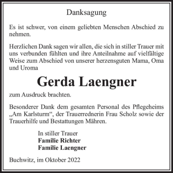 Traueranzeige von Gerda Laengner  von Magdeburger Volksstimme