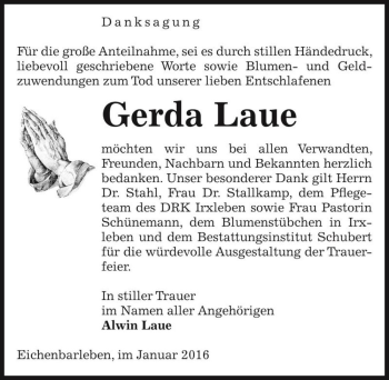 Traueranzeige von Gerda Laue  von Magdeburger Volksstimme