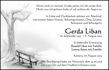 Traueranzeige von Gerda Liban  von Magdeburger Volksstimme