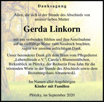 Traueranzeige von Gerda Linkorn  von Magdeburger Volksstimme
