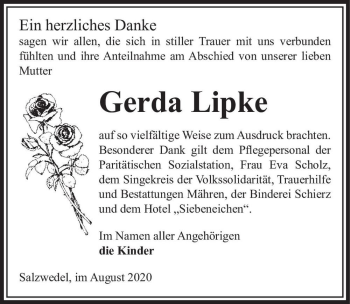 Traueranzeige von Gerda Lipke  von Magdeburger Volksstimme