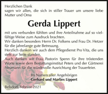 Traueranzeige von Gerda Lippert  von Magdeburger Volksstimme