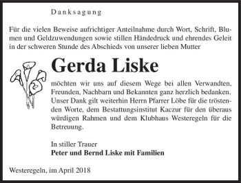 Traueranzeige von Gerda Liske  von Magdeburger Volksstimme