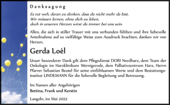 Traueranzeige von Gerda Loèl  von Magdeburger Volksstimme