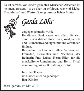 Traueranzeige von Gerda Löhr  von Magdeburger Volksstimme