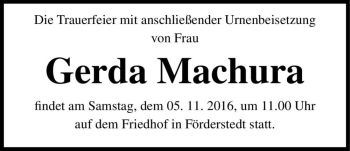 Traueranzeige von Gerda Machura  von Magdeburger Volksstimme