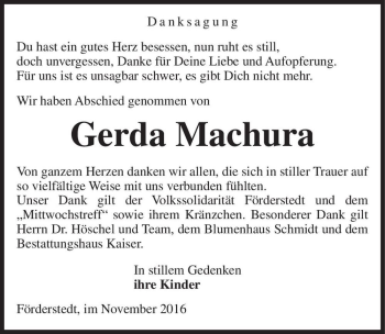 Traueranzeige von Gerda Machura  von Magdeburger Volksstimme