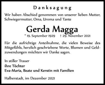 Traueranzeige von Gerda Magga  von Magdeburger Volksstimme