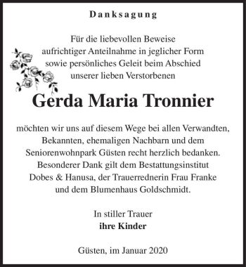 Traueranzeige von Gerda Maria Tronnier  von Magdeburger Volksstimme
