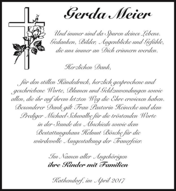 Traueranzeige von Gerda Meier  von Magdeburger Volksstimme