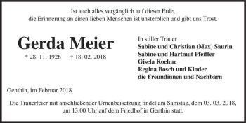 Traueranzeige von Gerda Meier  von Magdeburger Volksstimme