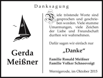 Traueranzeige von Gerda Meißner  von Magdeburger Volksstimme