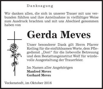 Traueranzeige von Gerda Meves  von Magdeburger Volksstimme