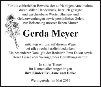 Traueranzeige von Gerda Meyer  von Magdeburger Volksstimme