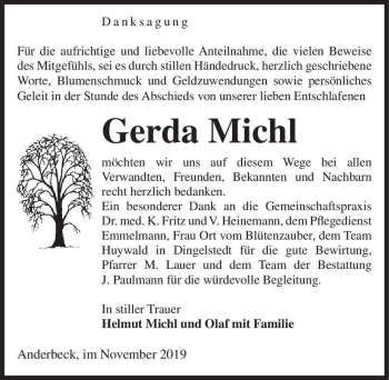 Traueranzeige von Gerda Michl  von Magdeburger Volksstimme