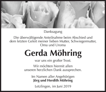 Traueranzeige von Gerda Möhring  von Magdeburger Volksstimme