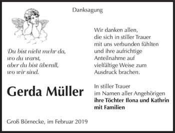 Traueranzeige von Gerda Müller  von Magdeburger Volksstimme