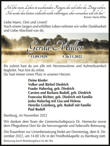 Traueranzeige von Gerda Müller  von Magdeburger Volksstimme