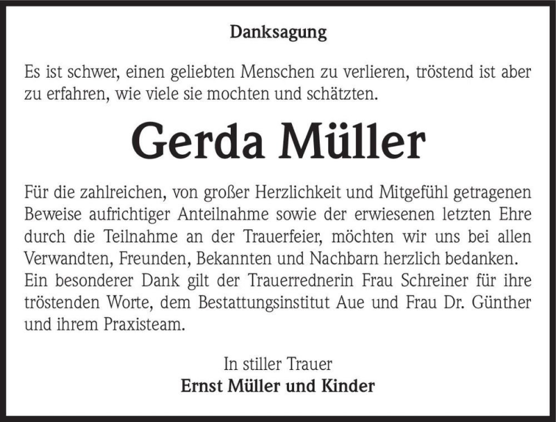  Traueranzeige für Gerda Müller  vom 03.04.2021 aus Magdeburger Volksstimme